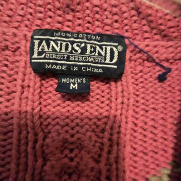 Vtg Lands End Floral Embroidered Sweater Women MED Pink Chunky Knit Cottage Boho - Picture 4 of 8